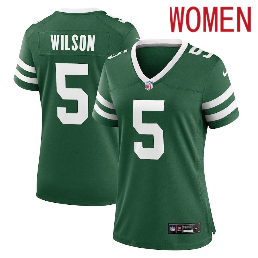 Women New York Jets #5 Garrett Wilson Nike Legacy Green Game NFL Jersey->women nfl jersey->Women Jersey